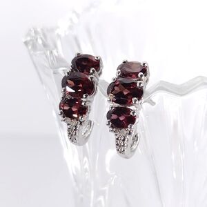 Raspberry Zircon J-Hoop Earrings Platinum over Sterling Silver